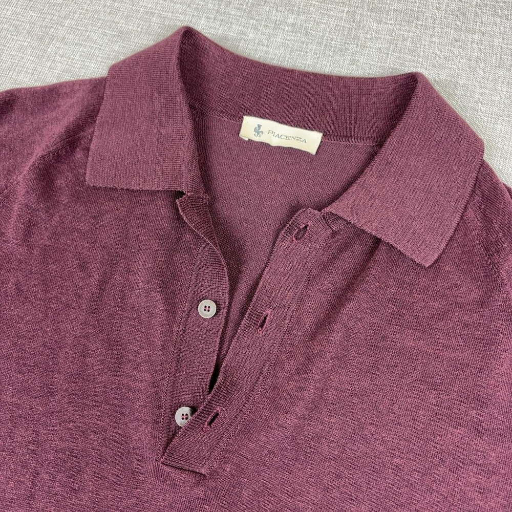 Piacenza Sweater Mens Large Red Silk Linen Collared Polo Short Sleeve Made Italy